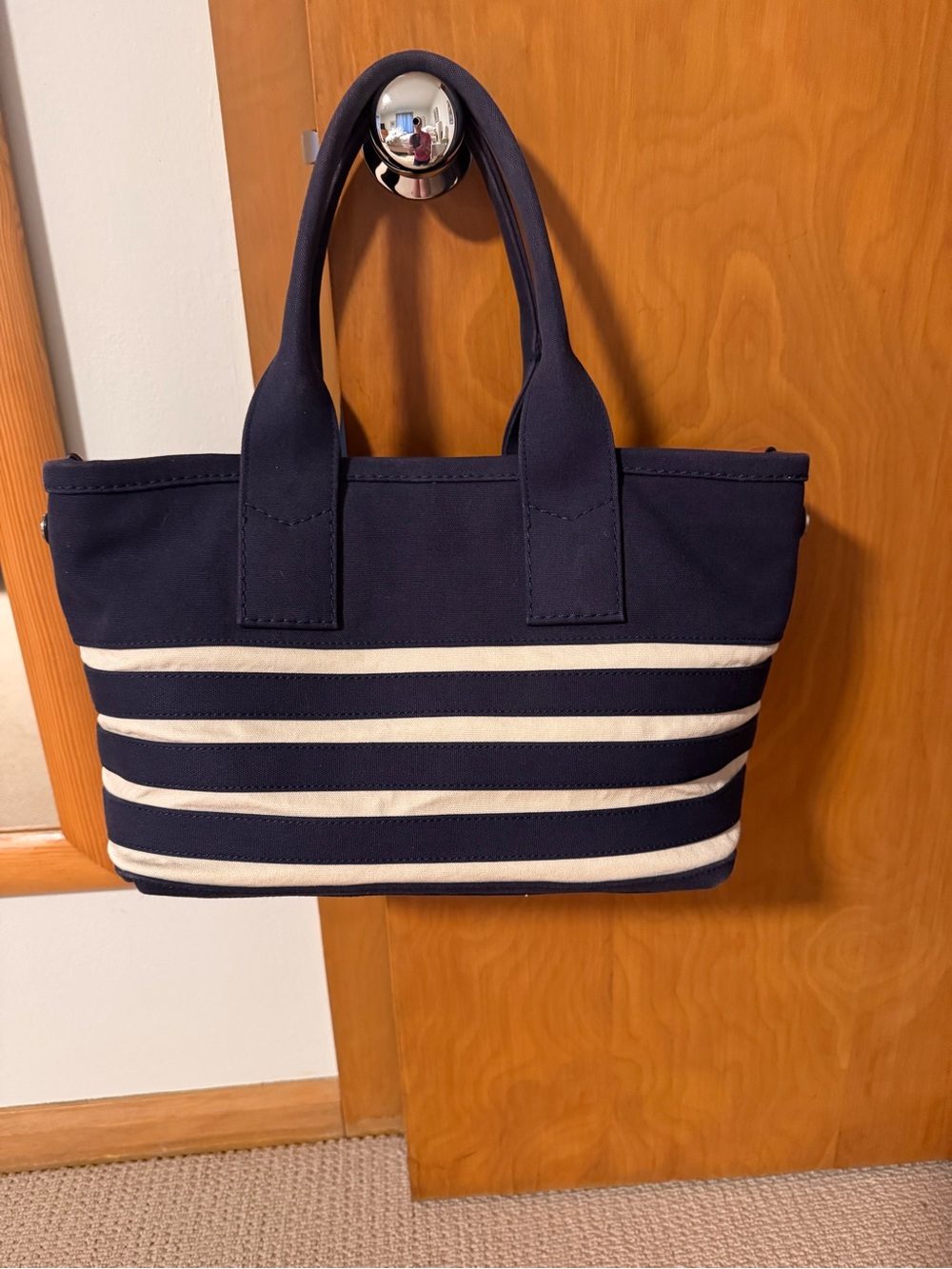 Marc Jacobs Navy and White Stripe Tote with Red Sequin Bands - Picture 3 of 8